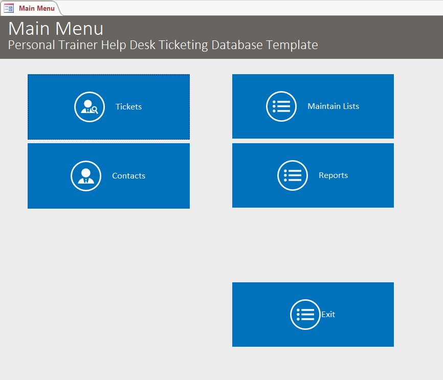 Personal Trainer Help Desk Ticket Tracking Database Template | Help Ticket Database